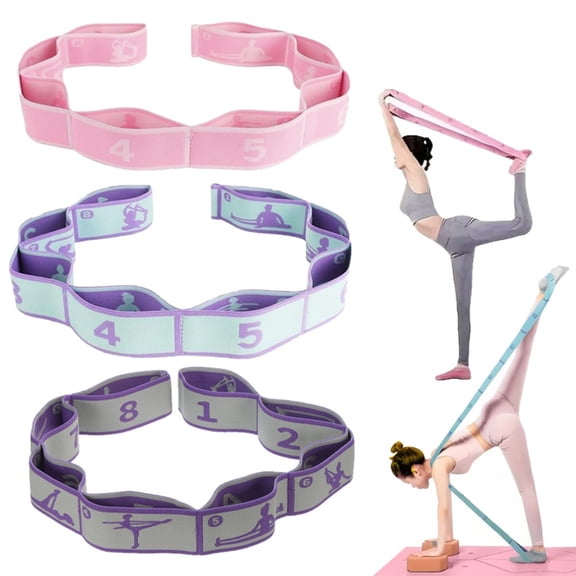 3pcs Stretch Bands for Exercise, Elastic Yoga Stretching Strap, Flex Strap 8 Loops for Exercise , Pilates, Yoga, Dance & Gymnastics Exercise and Flexible Pilates Stretch Band