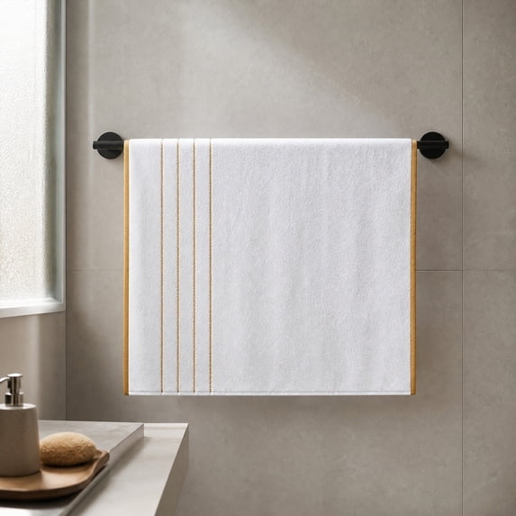 3pcs Striped Coral Fleece Bath Towels with Delicate Gold Trim, Super Soft and Highly Absorbent Towels in Mixed Colors, Sized 29*14in for Home, Spa, Gym and Hotel Daily Use, White