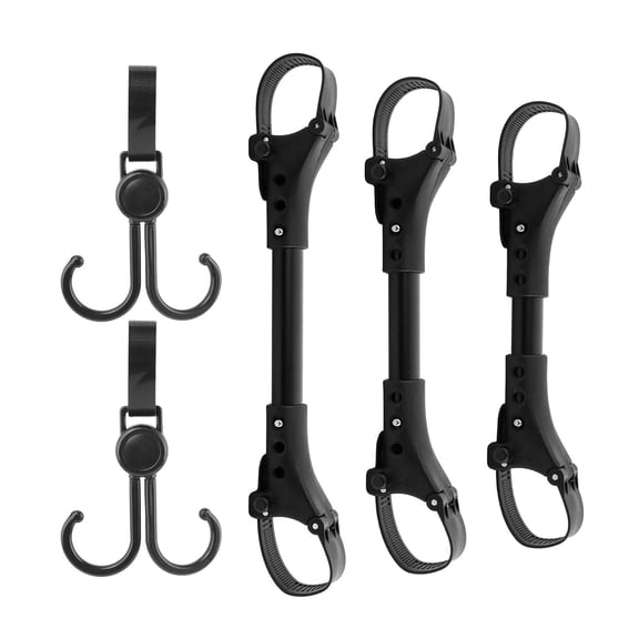3pcs Stroller Connectors & 2pcs Double Hooks Set - Adjustable Length (20-26cm) Space Aluminum Connectors with Rotatable PP+Polyester Hooks for Double Strollers(Color:Black)