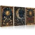 thumbnail image 1 of 3pcs Sun and Moon Celestial Canvas Wall Art Tarot Crescent Moon Picture Wall Decor Gothic Wildflowers Painting Posters Print Artwork Aesthetic Dark Academia Vibe for Bedroom Home, 1 of 6