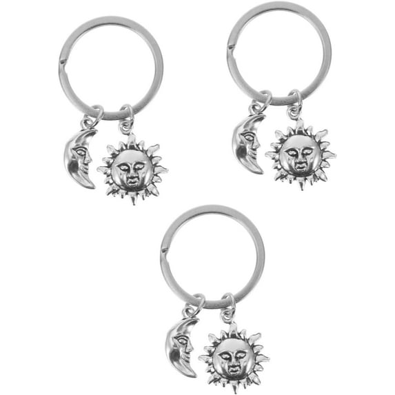 3pcs Sun Moon Keychain Key Rings Moon Pendant Keychain Couple Keychain Purse Bag Keys Decor Car Keychain Bag Hanging Decor Unique Key Ring Decor Keyholders Zinc Alloy Silver