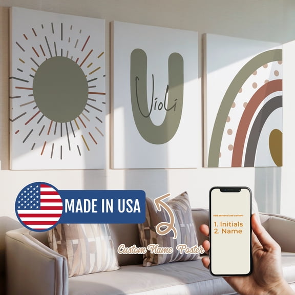 3pcs Sun Rainbow Custom Name Decorative Painting, Canvas 8x12inch Unframe, Waterproof Wall Art for Home Decor-Made in USA