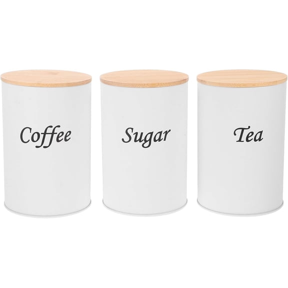 3pcs Tea Coffee Sugar Canisters with Lid Round Vintage Galvanized Iron Storage Containers for Kitchen Countertop Rustic Food Storage Jars for Freshness Preservation