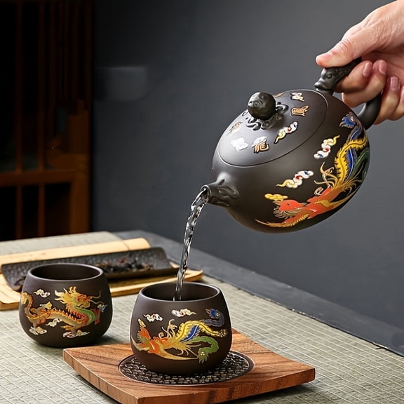 3pcs of Tea Set, Heat-Sensitive Color Changing Tea Set, Large-Capacity Zisha Ceramic Tea Set, Including 1 Teapot, 2 Cups, Unique Tea Set for Tea Lovers, Ladies, Men, Tea Set