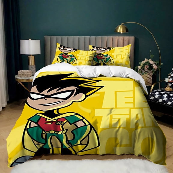 3pcs Teen_Titans Bedding Duvet Cover Set Ultra Soft Breathable Comforter Set Lightweight Bedding Set for All Season