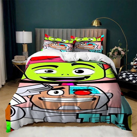3pcs Teen_Titans Bedding Duvet Cover Set Ultra Soft Breathable Comforter Set Lightweight Bedding Set for All Season