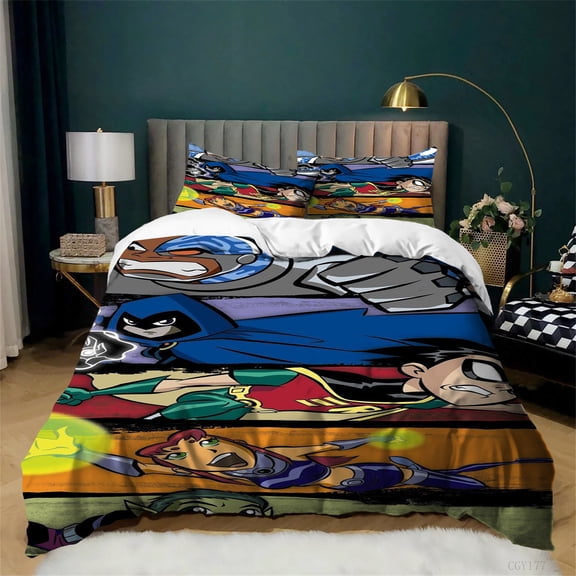 3pcs Teen_Titans Bedding Duvet Cover Set Ultra Soft Breathable Comforter Set Lightweight Bedding Set for All Season