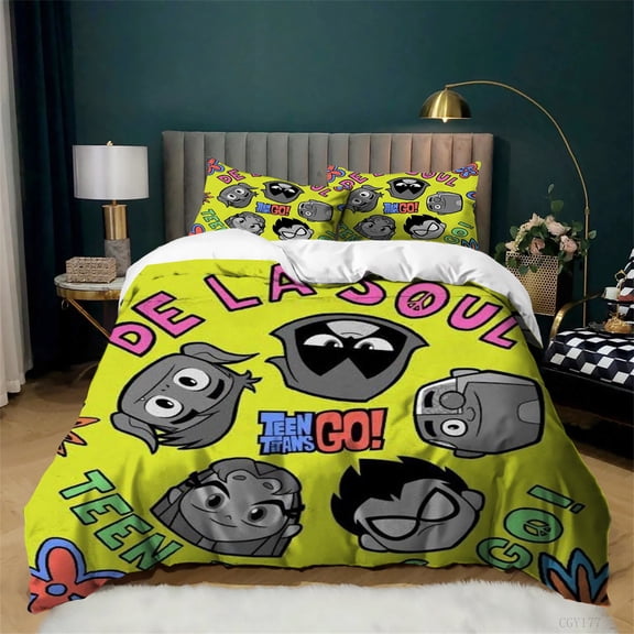 3pcs Teen_Titans Bedding Set Ultra Soft Breathable Comforter Set All Season Lightweight Duvet Cover with Pillowsham