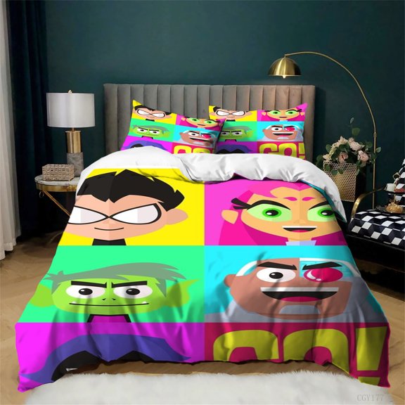 3pcs Teen_Titans Duvet Cover Set Full Cozy Soft Lightweight Bedding Set All Season Comfortable Quilt Cover with Zipper