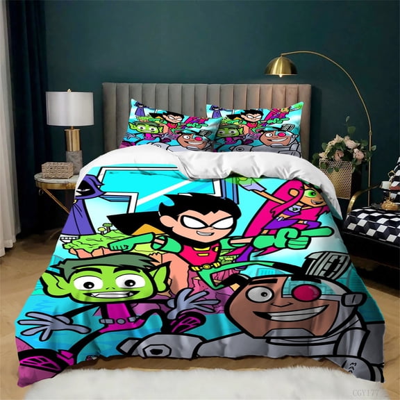 3pcs Teen_Titans Duvet Cover Set Full Cozy Soft Lightweight Bedding Set All Season Comfortable Quilt Cover with Zipper