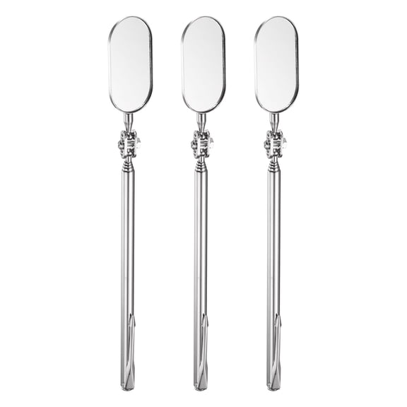 3pcs Telescoping Inspection Mirror 1 x 2" Oval 7.9" to 24" 360 Degree Stainless Steel Inspection Swivel Head Extendable Mirrors for Technicians Mechanics Contractors, Silver