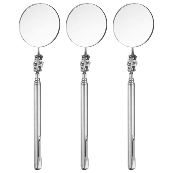 3pcs Telescoping Inspection Mirror 2" Round 7.9" to 21.7" 360 Degree Stainless Steel Inspection Swivel Head Extendable Mirrors for Technicians Mechanics Contractors, Silver