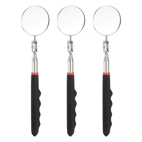 3pcs Telescoping Inspection Mirror 2" Round 9.4" to 28.7" 360 Degree Stainless Steel Inspection Swivel Head Extendable Mirrors with Pocket Clip for Technicians Mechanics, Black