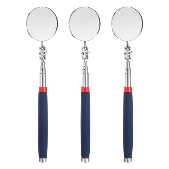 3pcs Telescoping Inspection Mirror 2" Round 9.8" to 28.3" 360 Degree Stainless Steel Inspection Swivel Head Extendable Mirrors with Pocket Clip for Technicians Mechanics, Blue