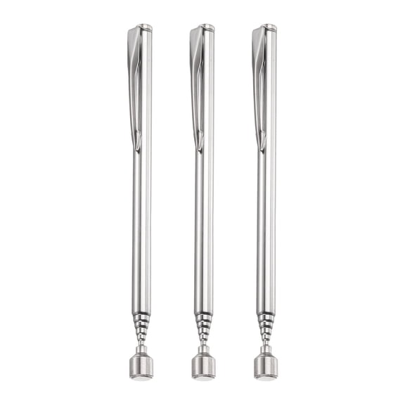 3pcs Telescoping Magnetic Pickup Tool 1.5LB Stainless Steel 4.7" to 19.7" Extendable Magnet Retrieval Stick with Pocket Clip for Car Industry Garage Office, Silver
