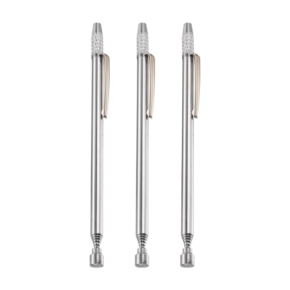 3pcs Telescoping Magnetic Pickup Tool 1.5LB Stainless Steel 5.8" to 26" Extendable Magnet Retrieval Stick with Pocket Clip for Car Industry Garage Office, Silver