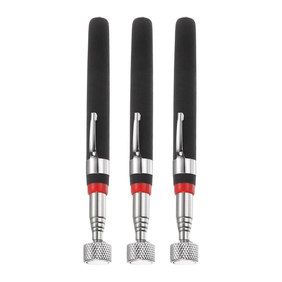 3pcs Telescoping Magnetic Pickup Tool 10LB Stainless Steel 7.1" to 26" Extendable Magnet Retrieval Stick with Pocket Clip for Car Industry Garage Office, Black