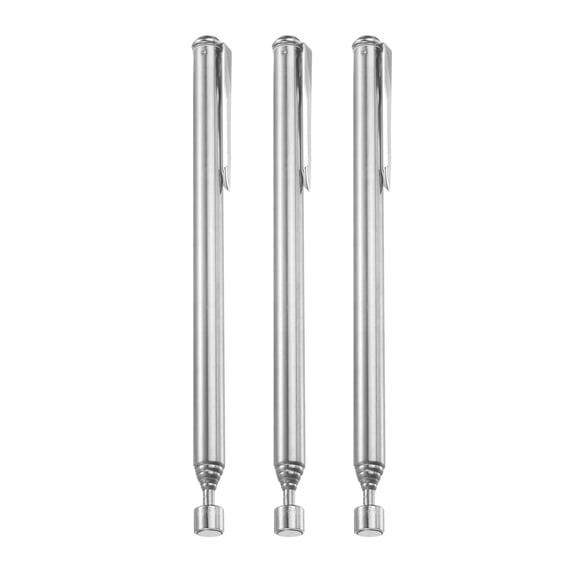3pcs Telescoping Magnetic Pickup Tool 2LB Stainless Steel 5.8" to 24.4" Extendable Magnet Retrieval Stick with Pocket Clip for Car Industry Garage Office, Silver