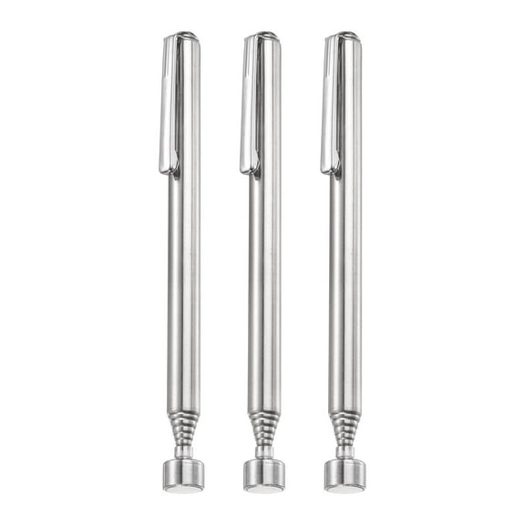 3pcs Telescoping Magnetic Pickup Tool 3LB Stainless Steel 5.1" to 25.5" Extendable Magnet Retrieval Stick with Pocket Clip for Car Industry Garage Office, Silver