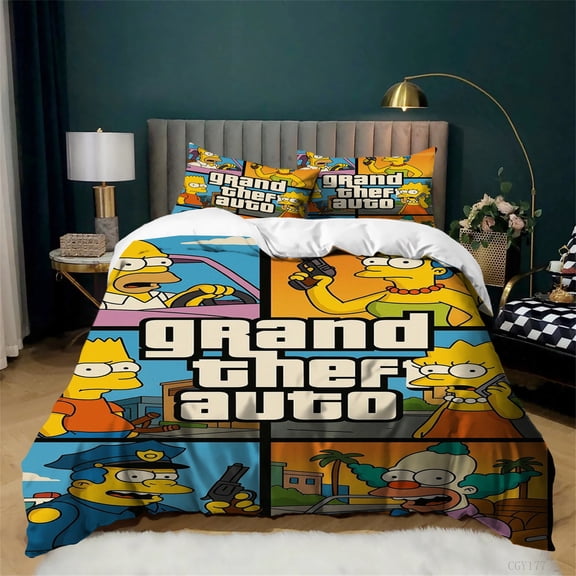 3pcs The Simp-sons Bedding Duvet Cover Set Cartoon Lightweight Soft Duvet Cover Twin Size Comfortable Quilt Cover with Pillowsham