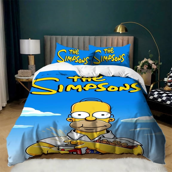 3pcs The Simp-sons Bedding Duvet Cover Set with Zipper Closure Soft Light-Weight Quilt Cover Breathable Comforter Set for All Season