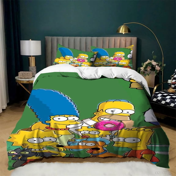 3pcs The Simpsons Bedding Duvet Cover Set Cartoon Lightweight Soft Duvet Cover Twin Size Comfortable Quilt Cover with Pillowsham