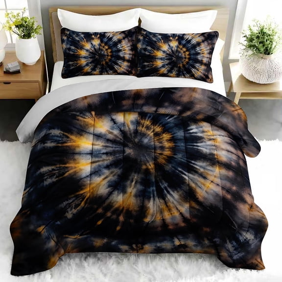 3pcs TieDye Swirl Comforter Set, Psychedelic Bedding Set for Bedroom or Guest Room Decor, All Seasons Quilt Machine Washable Duvet with 2 Pillowcases