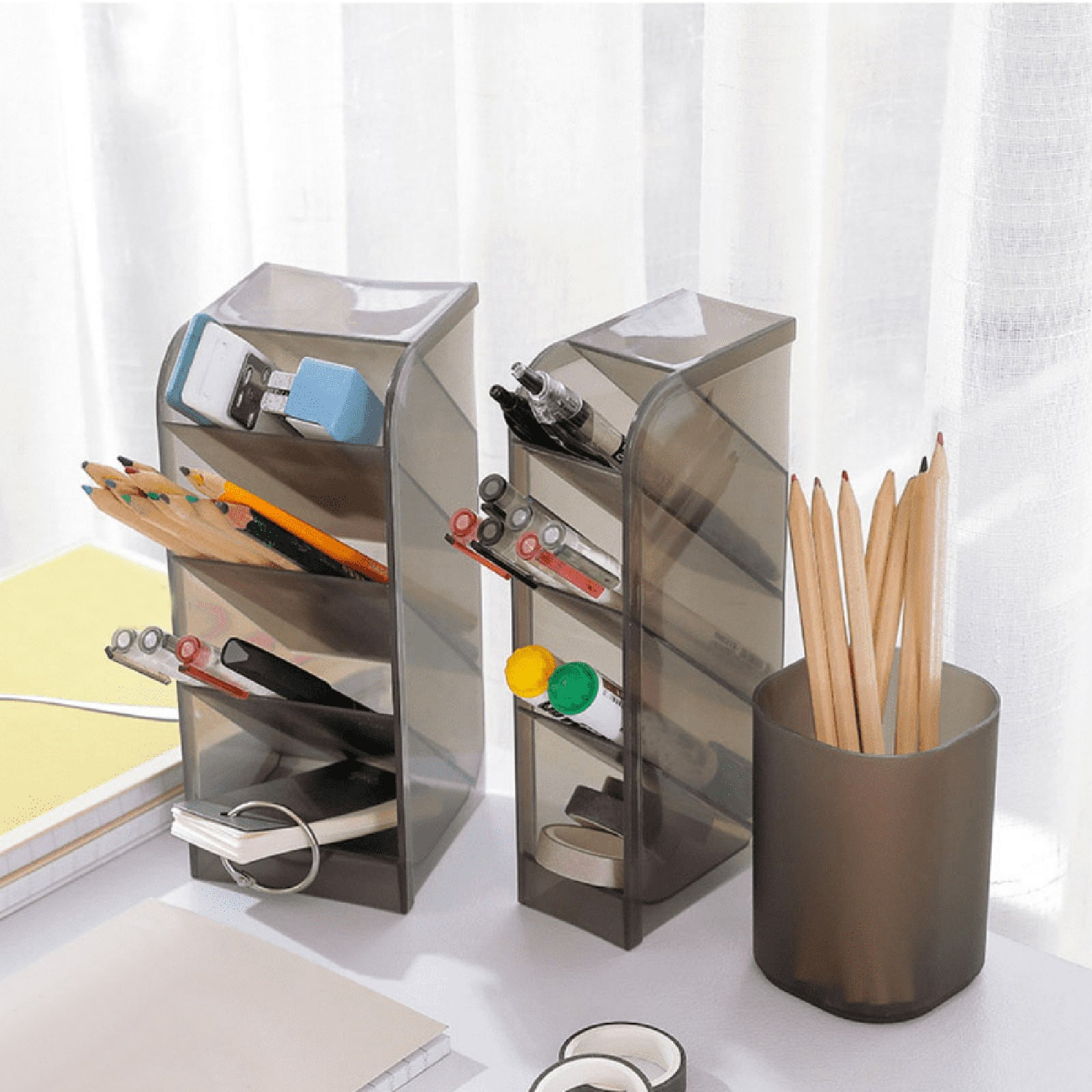 3pcs Transparent Frosted Pencil Holder For Desktop Brush Lipstick