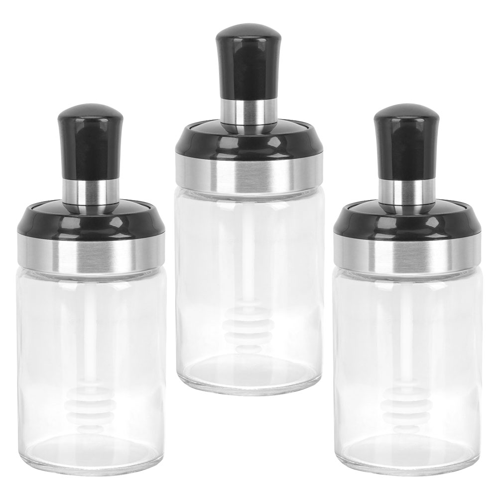 PENIKOKO Tea Coffee Sugar Canister Set Honey Dispenser Black 3Pcs 5.31X2.55X2.55in