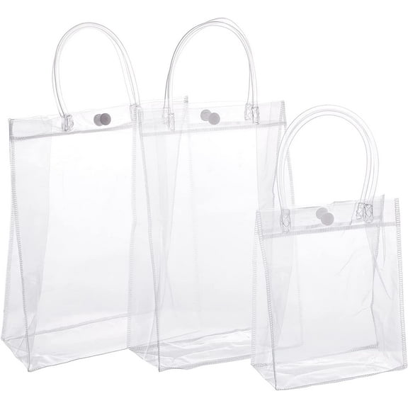 3pcs Transparent PVC Gift Wrap Handbag Reusable Retail Shopping Bags Clear Tote Bags Big Capacity(S M L) diy Clear