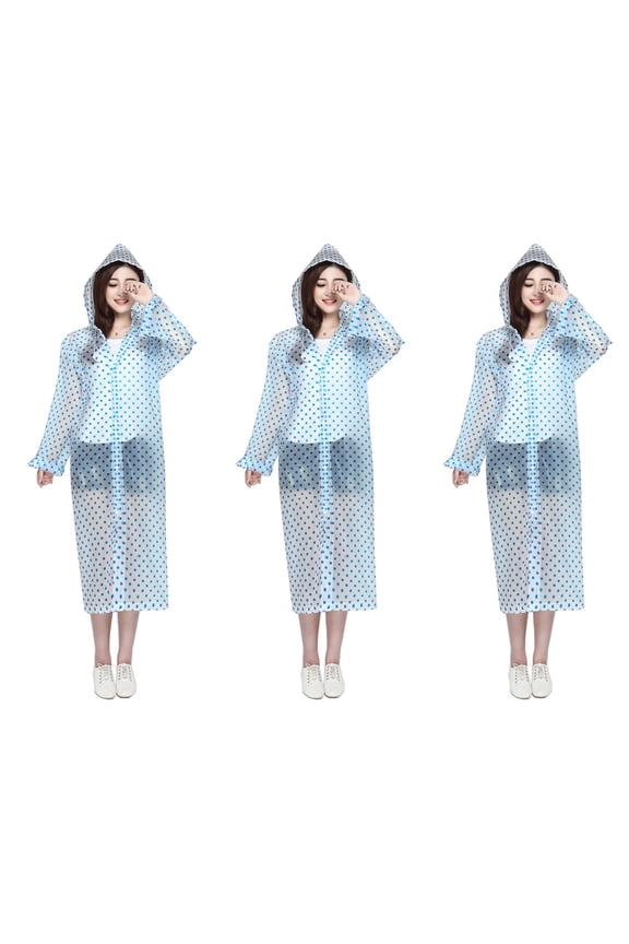 3pcs Transparent Wave Point Raincoat Adult Waterproof Hood Poncho Rain Coat Unisex Portable Clear Rain Poncho Rainwear for Adults Men Women (Blue)