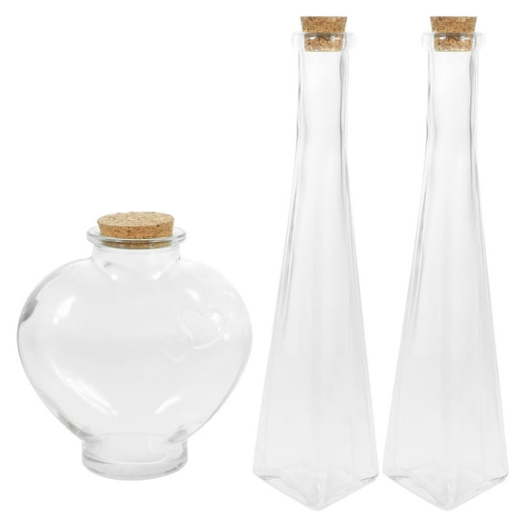 3pcs Transparent Wishing Bottle Heart Prismatic Shape Glass Jar Drift Bottle Ornament Wedding Sand Ceremony Bottle