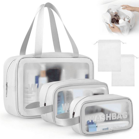 3pcs Travel Makeup Bag with Handle, Translucent Waterproof Toiletry Bags, Large Capacity Sturdy & Leak Resistant Cosmetic Bags Pouch