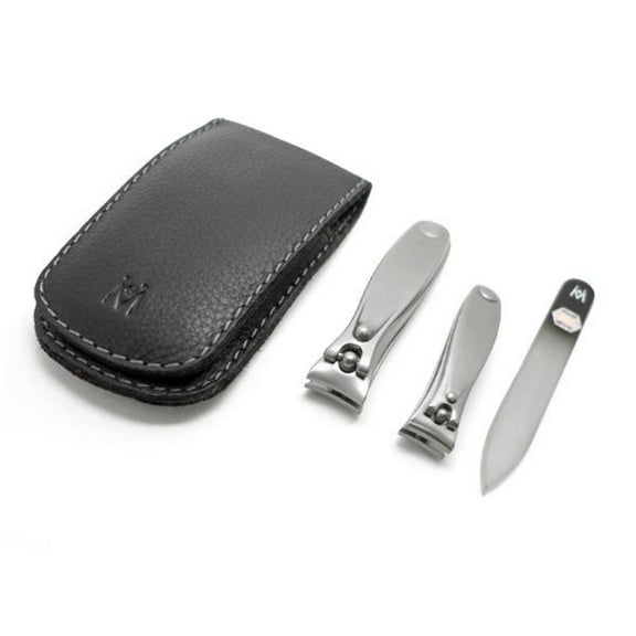 3pcs Travel Manicure Set German FINOX® Surgical Stainless Steel: Fingernail Clipper, Toenail Clipper, and Glass Nail File
