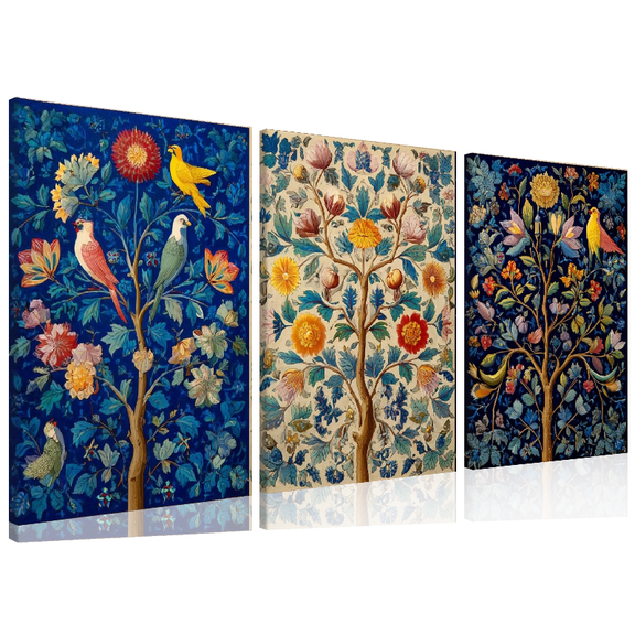 3pcs Trees, birds, flowers, Modern abstract wall decor, framed, suitable for living room, office, cafe aesthetic wall decoration, Perfect gift for Thanksgiving, Halloween, Christmas, New Year