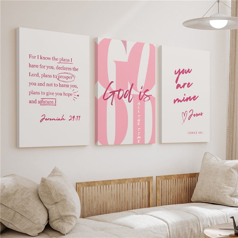 3pcs Trendy Pink Girly Christian God Is Good All The Time Wooden Framed Canvas Painting, Wall Art, Living Room Decoration Bedroom Home Decor, Bedroom Artwork, Modern Wall Painting, Girly Aesthetic,