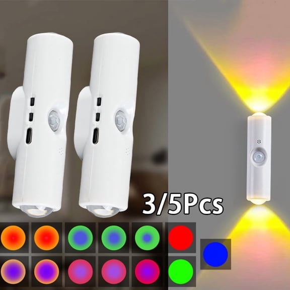 3pcs Tri-Color Smart Sensor LED Night Light, Adjustable Brightness Magnetic Mount Dual-Head Wall Lamp Ideal for Bedroom, Hallway, Staircase, And Office Ambient Lighting