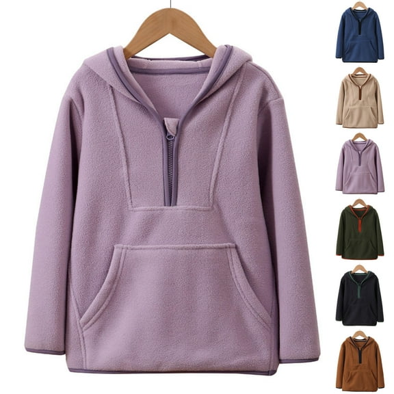 Ashirexll Kids Fleece Jacket for 3-16 Years Winter Thickened Windproof Stand Collar Long Sleeve Warm Casual Coat