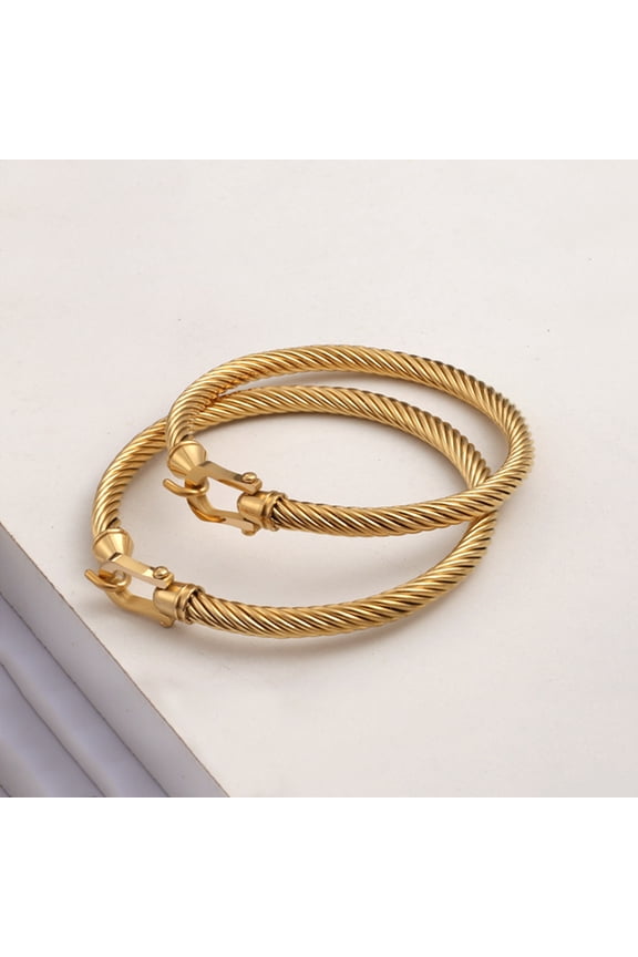 3pcs Twisted 304 Stainless Steel Bangles for Women with Hook Real 18K golden Plated Inner Diameter: 2-1/4 inch(5.6cm)