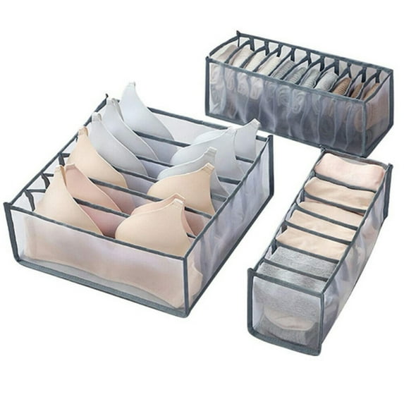 3pcs Underwear Organizer Sock Drawer Organizer, Bra Organizer Divider, Folding Closet Storage Box Small Dresser Organizer for Underwear, Socks, Clothes, Stockings, Handkerchiefs, Ties, and Bras,Gray