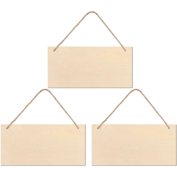 3pcs Unfinished Wood Sign Blank Rectangle Hanging Wooden Plaque DIY Craft Project Wood Sign with Rope Door Wall Art Decorative, 3.94x7.87 Inch