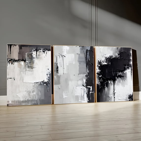 3pcs Unframed Beige Grey Black Abstract Posters and Prints Neutral Canvas Painting Modern Minimalist Wall Art Picture for Living Room Bedroom Dormitory Office Cafe Bar Hotel Home Decor No Frame