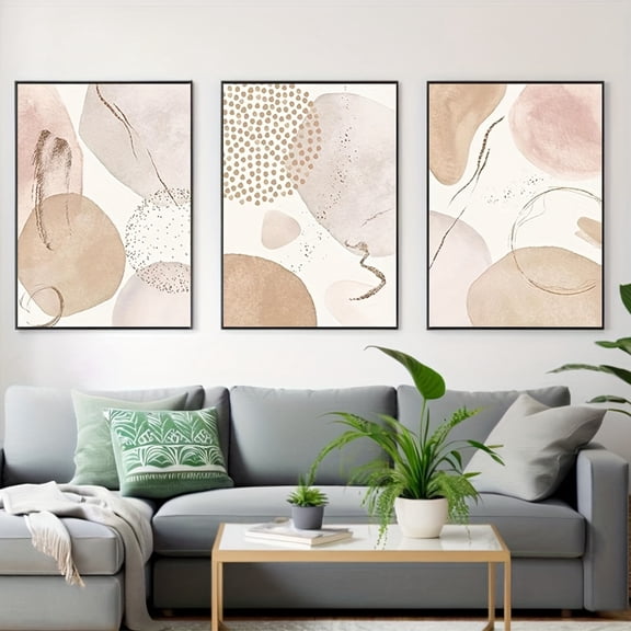 3pcs Unframed Boho Beige Geometric Canvas Painting Abstract Wall Art Posters for Bedroom Living Room Interior Home Decor Frameless, 2D Flat, Extra Large Canvas Wall Art, Rectangular Wall Decor, Larg