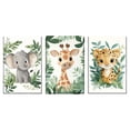 thumbnail image 1 of 3pcs Unframed Canvas Art Set - Vibrant Jungle Animals (Elephant, Giraffe, Leopard) with Green Foliage, Perfect for Living Room, Office, or Bar Decor, Ideal Gift for Birthdays, Holidays, and Special, 1 of 4