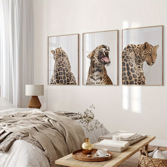 3pcs Unframed Canvas Poster, Modern Art, Leopard Roaring Prints, Ideal Gift for Bedroom Living Room Corridor, Wall Art, Wall Decor, Winter Decor, Room Decoration