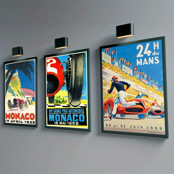 3pcs Unframed Canvas Poster, Vintage Racing Sports Car Painting, Canvas Wall Art, Artwork Wall Painting For Gift, Bedroom, Office, Living Room, Cafe, Bar, Wall Decor, Home And Dormitory Decoration