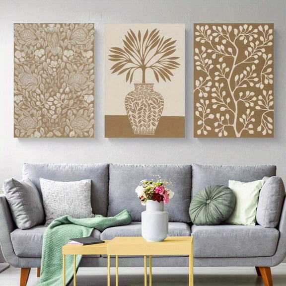 3pcs Unframed Floral Canvas Wall Art - Minimalist Botanical Prints for Living Room, Bedroom, Office Decor, Frameless, Indoor Use, Perfect Gift Idea, Office Artwork | Modern Wall Decor | Detailed Bot