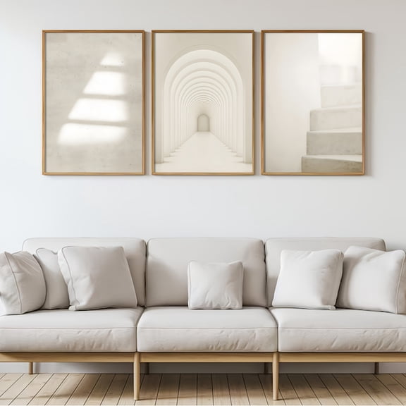 3pcs Unframed Modern Minimalist Bohemian Canvas Wall Art - Beige Arch Architectural Paintings, High Quality Vertical Wall Decor for Bedroom, Living Room, Office, Dorm, Cafe, Bar - Home & Gift Artwor