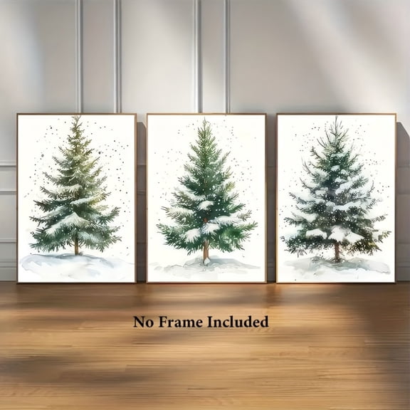 3pcs Unframed Surrealist Christmas Tree Canvas Prints - Snowy Pine Forest Scene with Sparkling Snowflakes, Ideal for Home, Office, Bar, Cafe, Classroom, Dormitory Decor, Holiday Gift for Easter, Apr