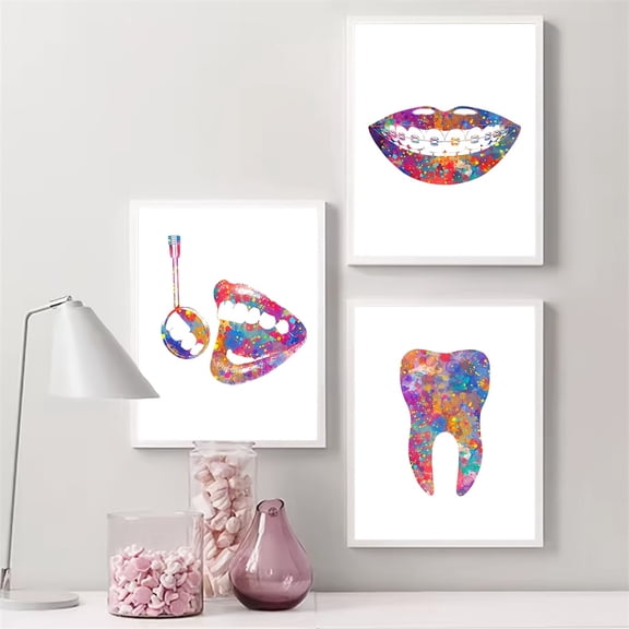 3pcs Unframed Watercolor Tooth Anatomy Wall Art - Vibrant Dental Oral Clinic Decor, Orthodontic Dentist Posters, Colorful Teeth Illustrations, Frameless Design for Hospital or Home Use, Dental Offic
